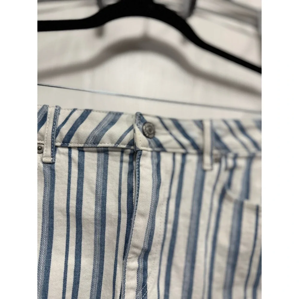 Loft Blue White Striped Denim Mini Skirt Womens 12 Cotton‎ Stretch coastal